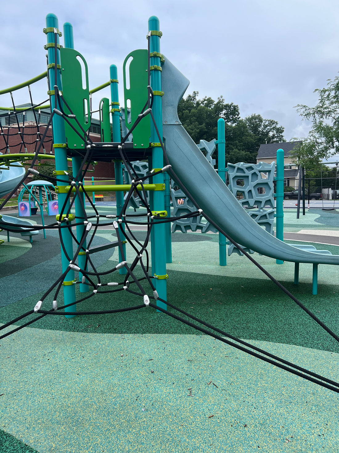 Playground with climbing structures and slides