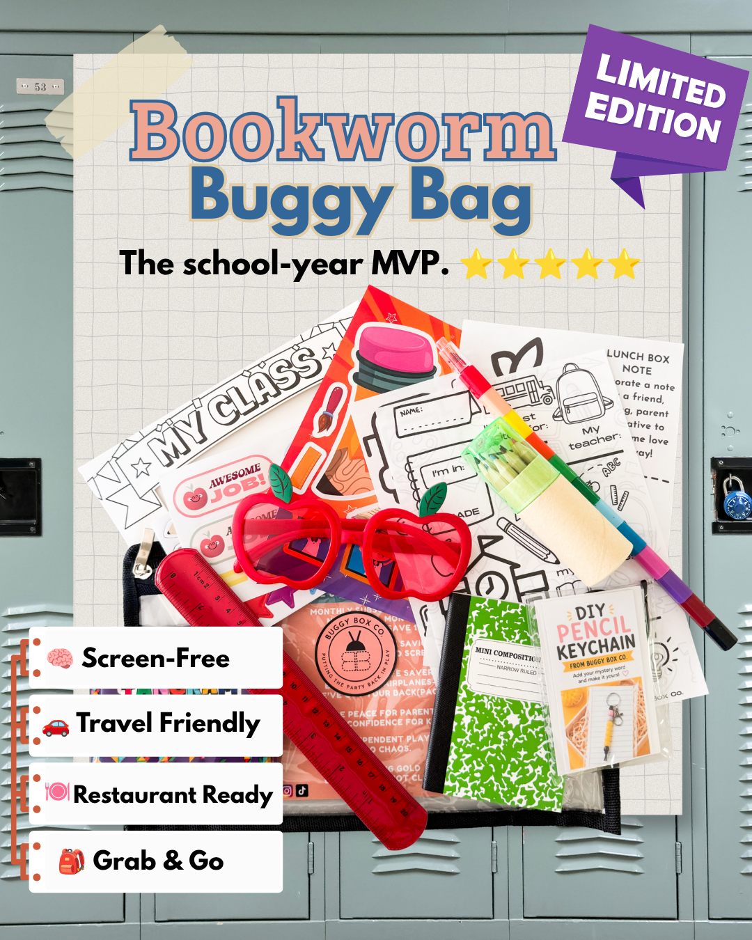 Bookworm Activity Kit for Kids | School-Themed Screen-Free Fun | Buggy Box Co.