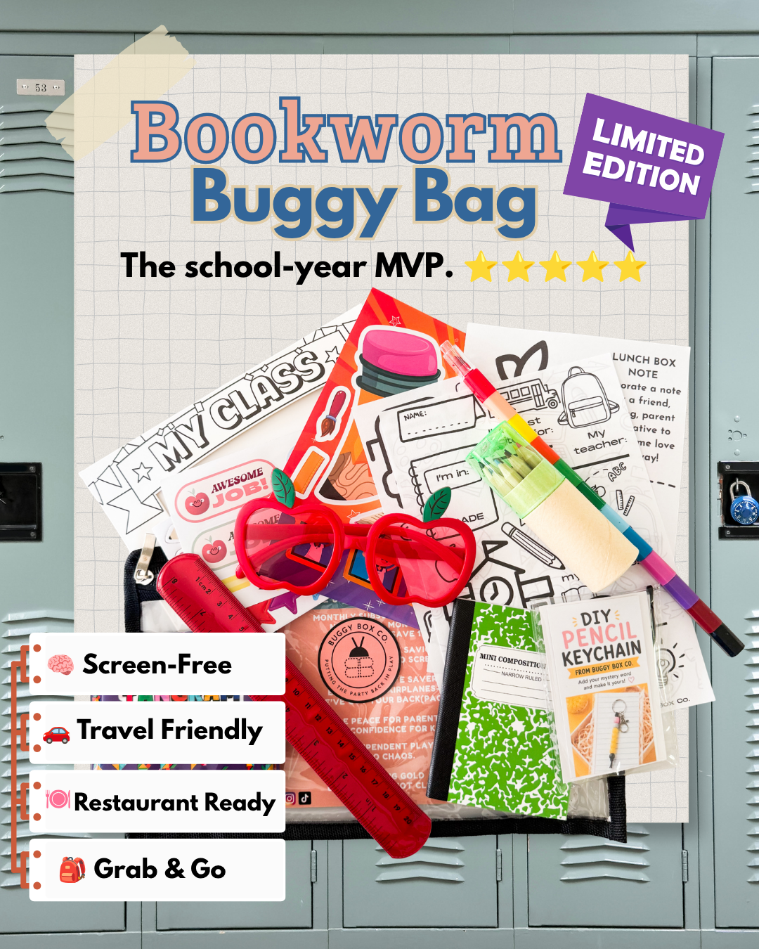 Bookworm Activity Kit for Kids | School-Themed Screen-Free Fun | Buggy Box Co.