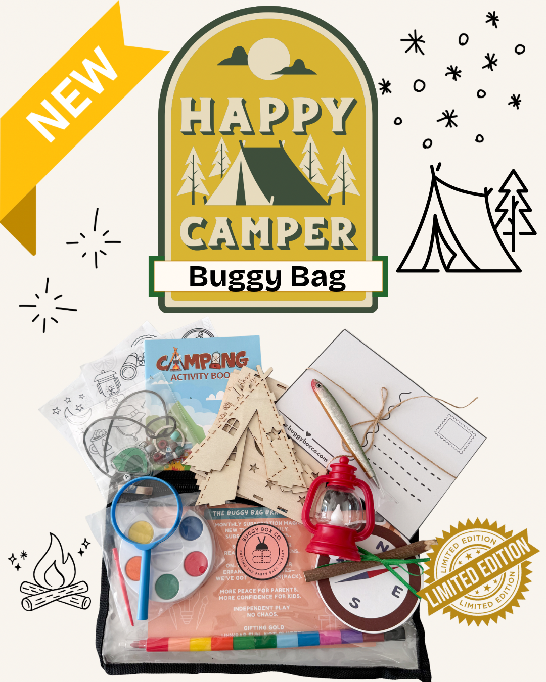 Happy Camper Activity Kit for Kids | Summer Camp-Themed Screen-Free Fun | Buggy Box Co.